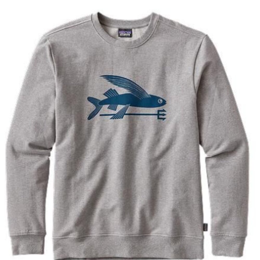 Patagonia Flying Fish Graphic Crewneck Sweatshirt Heather Grey